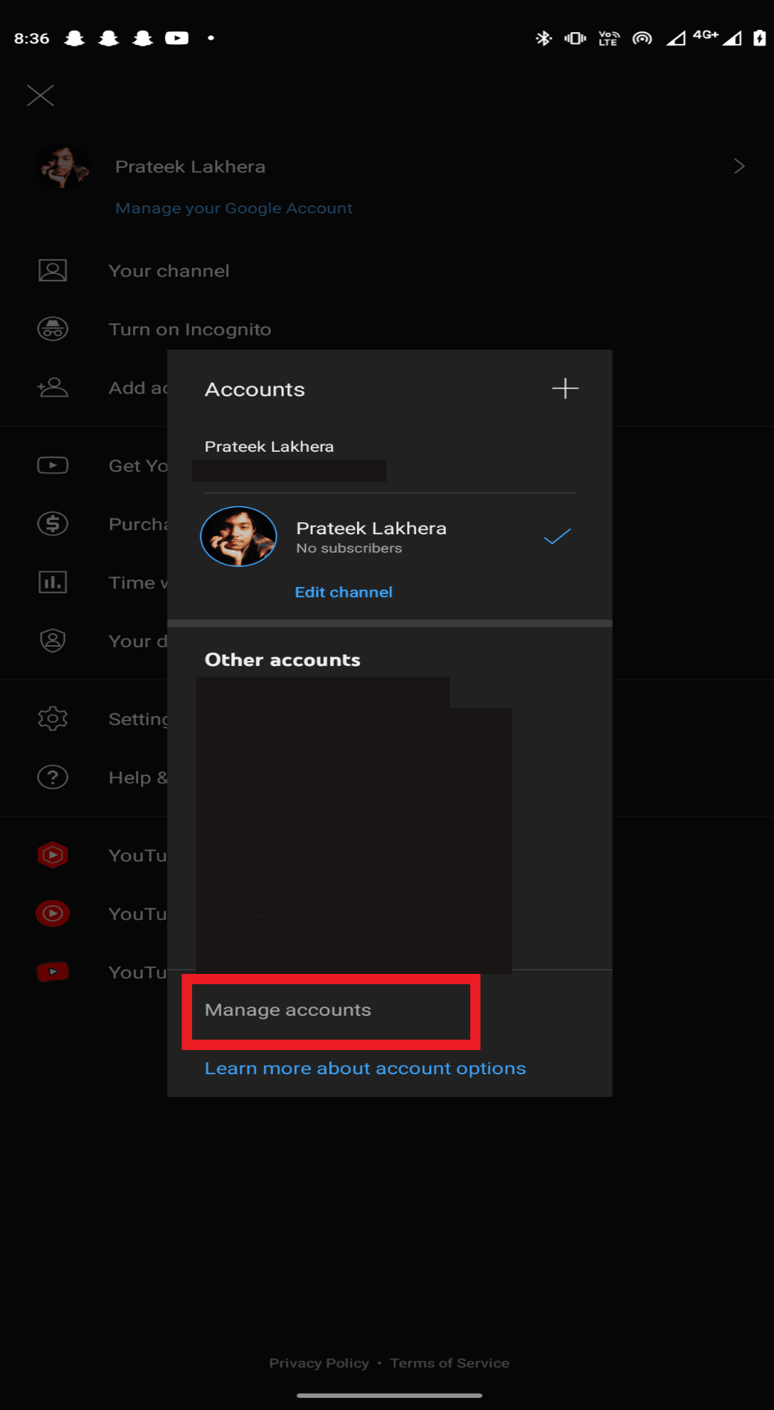 Tap on Manage accounts. Fix YouTube Music Not Playing Next Song