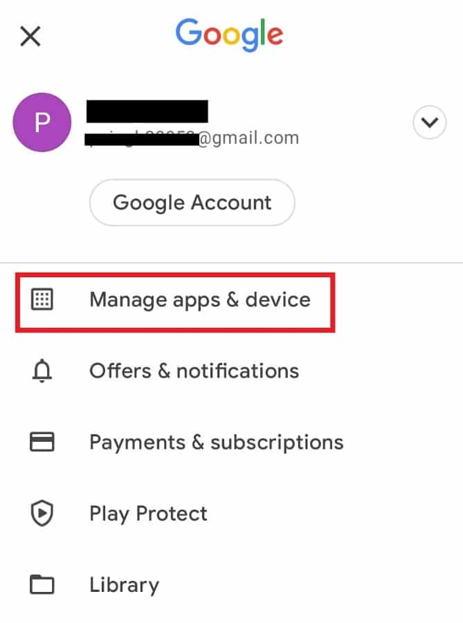 Tap on manage apps & device