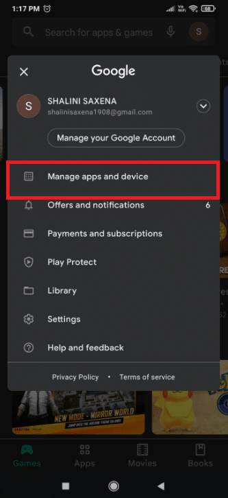 Tap on Manage apps and devices