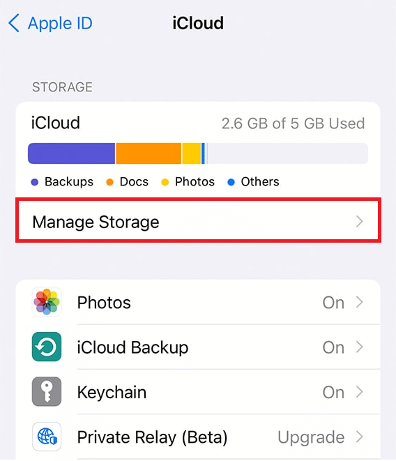 Tap on Manage Storage. | remove iCloud messages