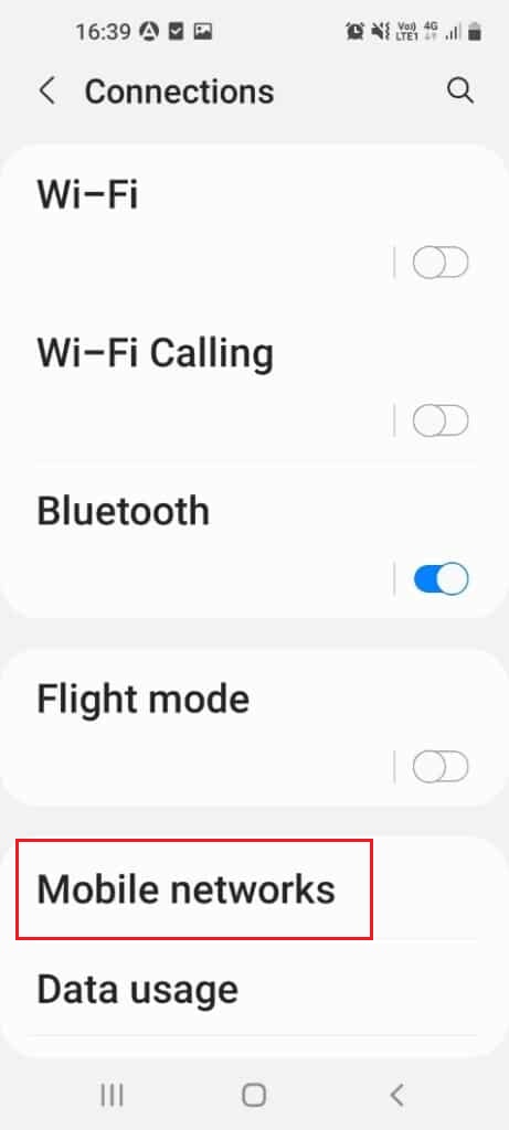 tap on mobile networks in Connections setting android