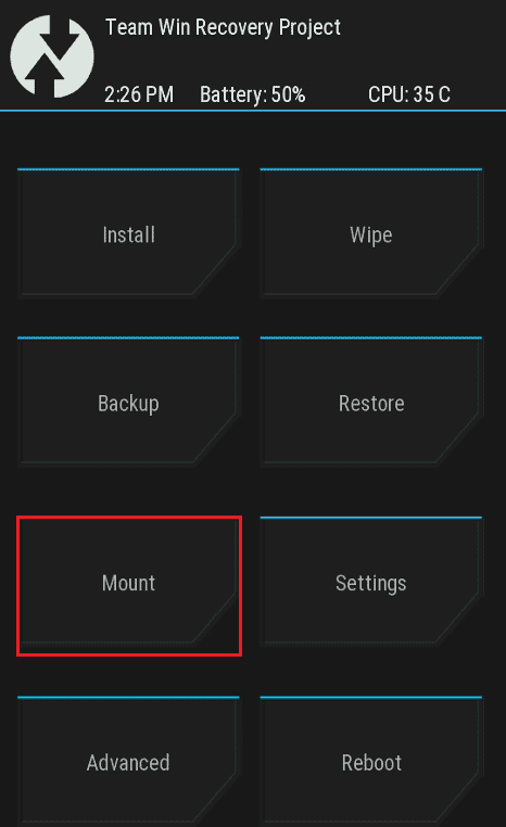 tap on mount option in TWRP Custom Recovery