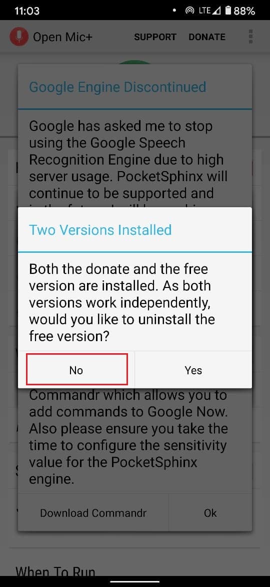 tap on no to uninstall paid version