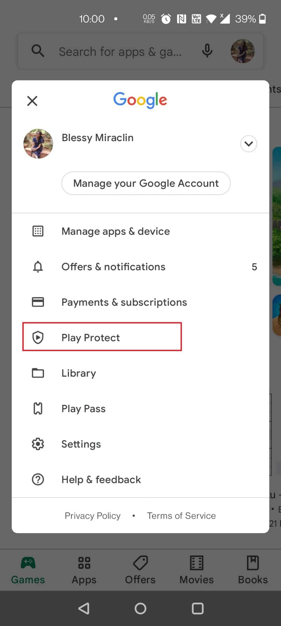 tap on Play Protect