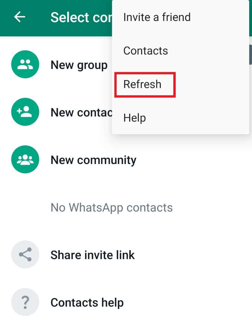 Érintse meg a Frissítés gombot. 7 módszer a WhatsApp névjegyek szinkronizálását nem végző Android rendszeren