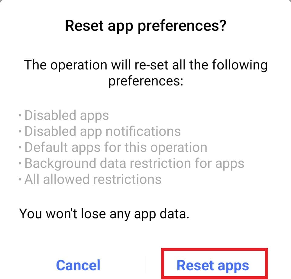 Tap on Reset apps