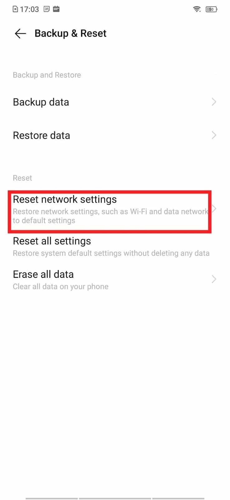Tap on Reset network settings | How to Find your Own Phone Number on Android