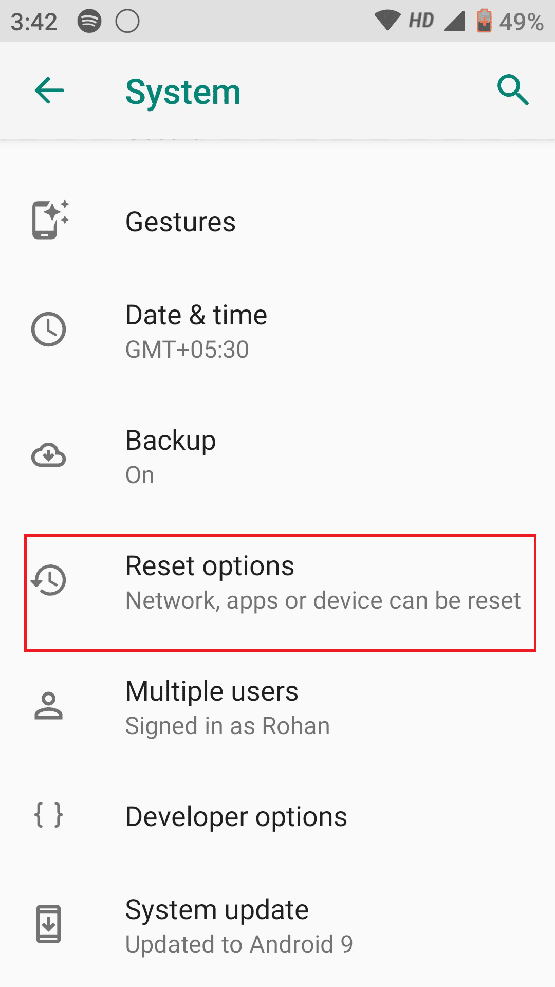 Tap on reset options in system settings. Fix Android recovery mode no command error