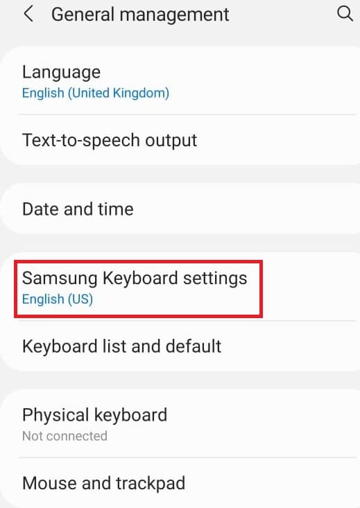 Докоснете настройките на клавиатурата Samsung.