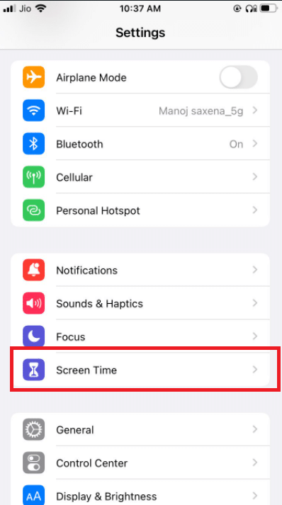 Screen Time ကို နှိပ်ပါ။ iPhone နှင့် Android တွင် WhatsApp Video Call အလုပ်မလုပ်ခြင်းကို ဖြေရှင်းပါ။