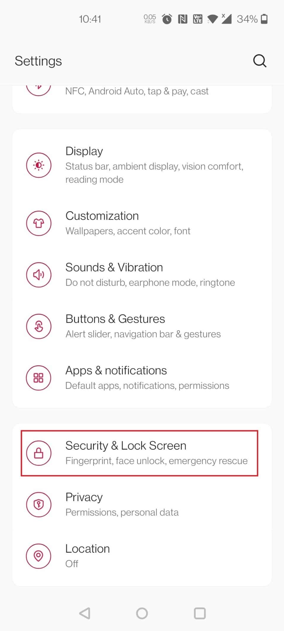 Tap on Security and Lock Screen