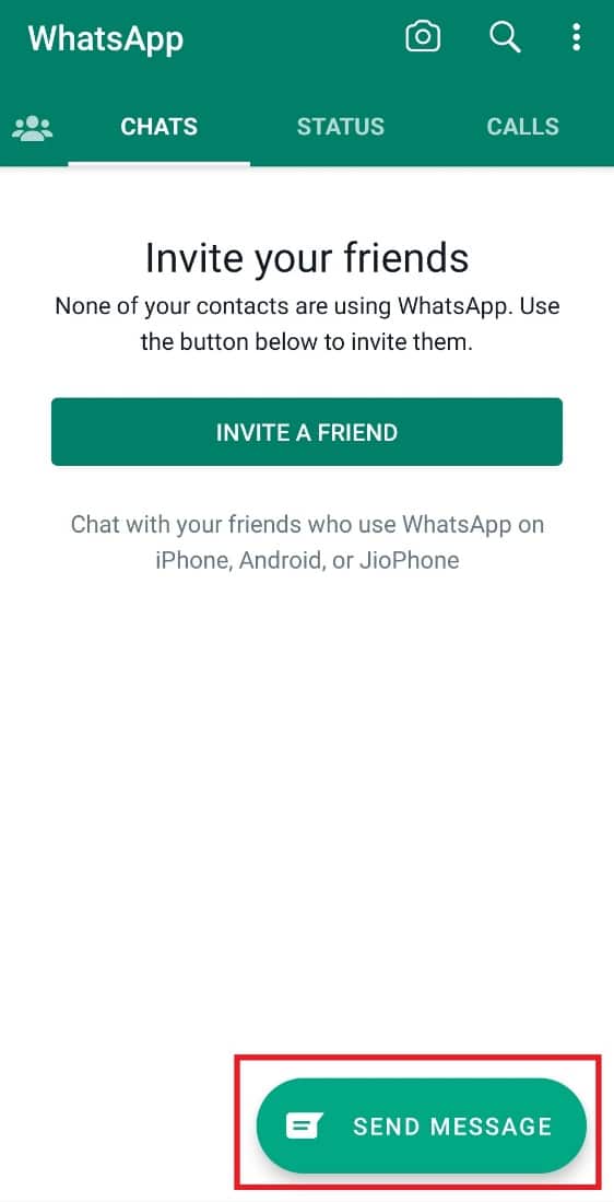 SEND MESSAGE ကို နှိပ်ပါ။ Android တွင် အဆက်အသွယ်များကို Syncing မလုပ်သော WhatsApp ကို ဖြေရှင်းရန် နည်းလမ်း 7 ခု