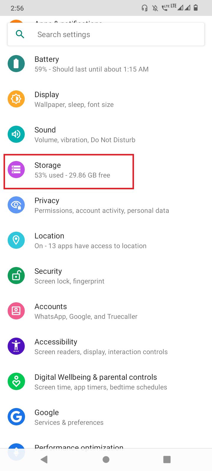 tap on Storage. Ways to Fix Currently Unable to Download on Android