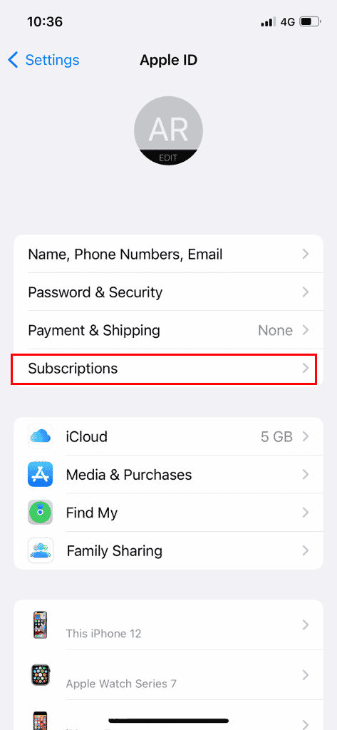 tap on subscriptions | How to Fix iPhone Share My Location is Grayed Out