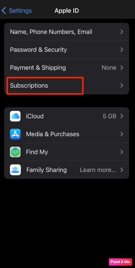 tap on subscriptions option