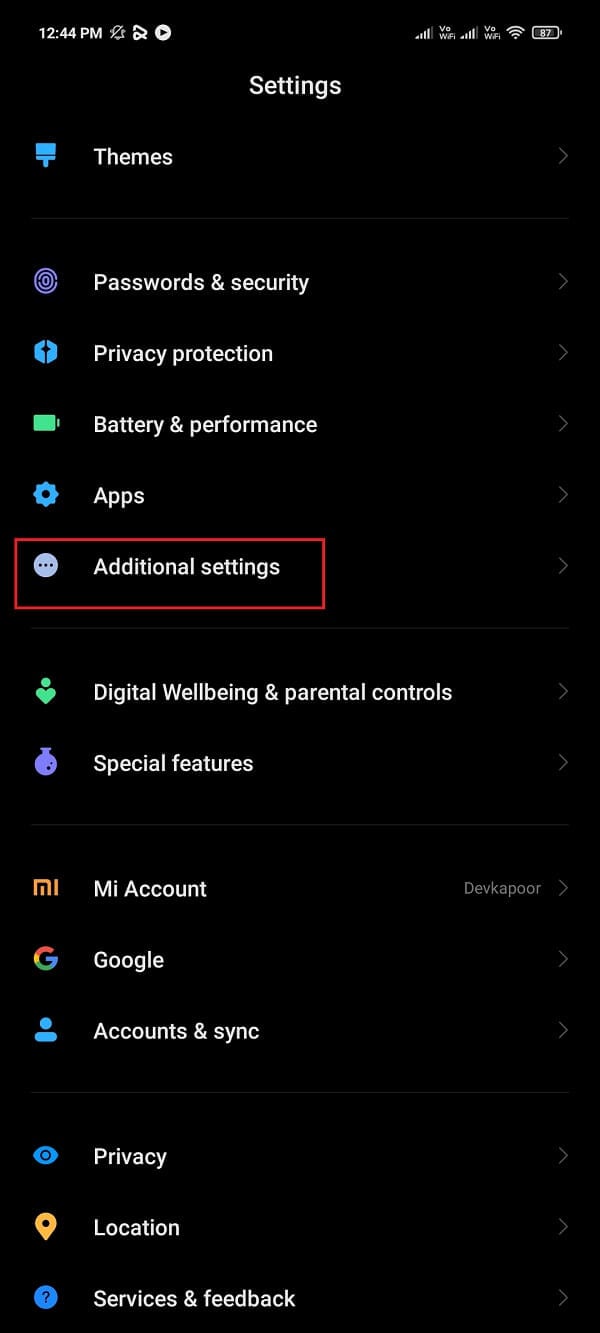 tap on the Additional Settings or System Settings option.