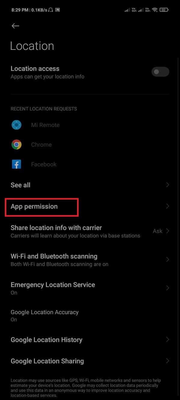 tap on the App permission option. | Fix Pokémon Go GPS Signal Not Found