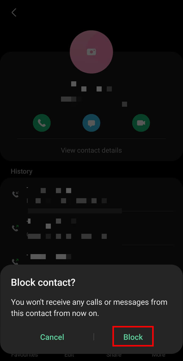 tap on the Block contact option, followed by the Block