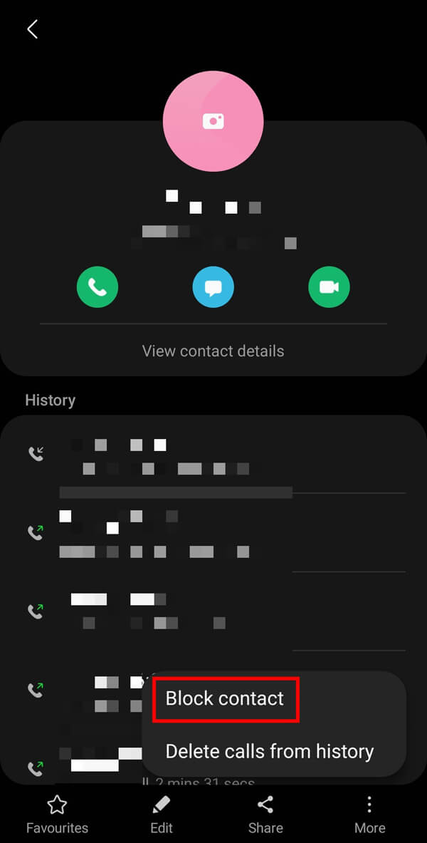 tap on the Block contact option