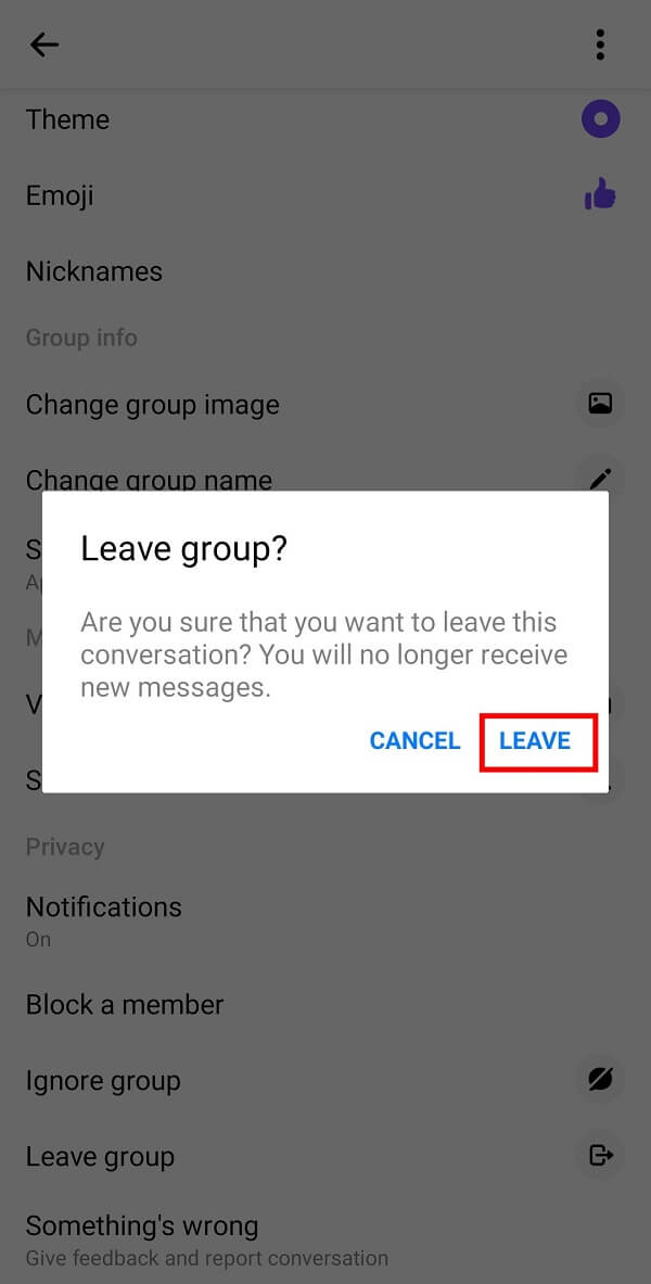 tap on the Leave button to exit the group | How to Leave a Group Chat in Facebook Messenger