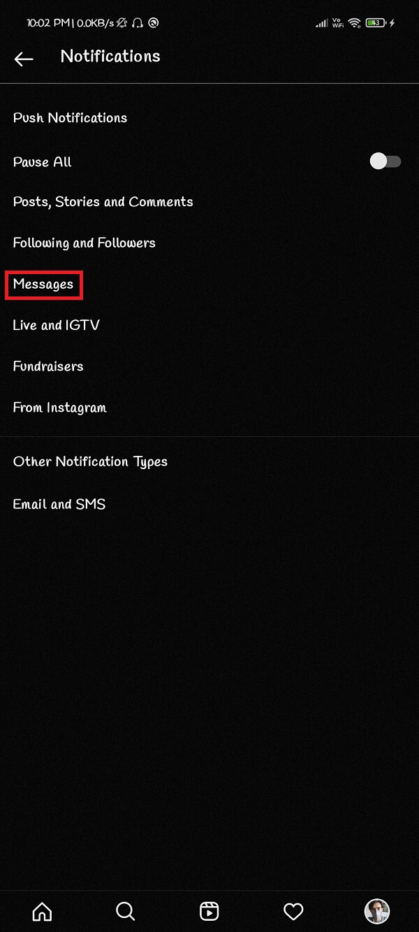 tap on the Messages option.