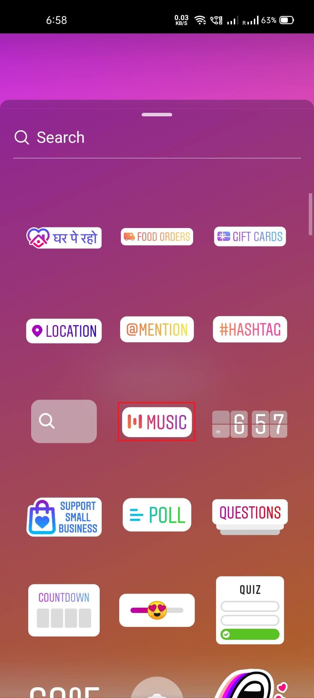 tap on the Music sticker | Fix Instagram Music not Working 2021