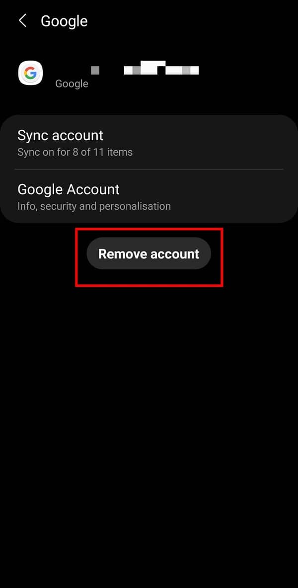 tap on the Remove Account option.
