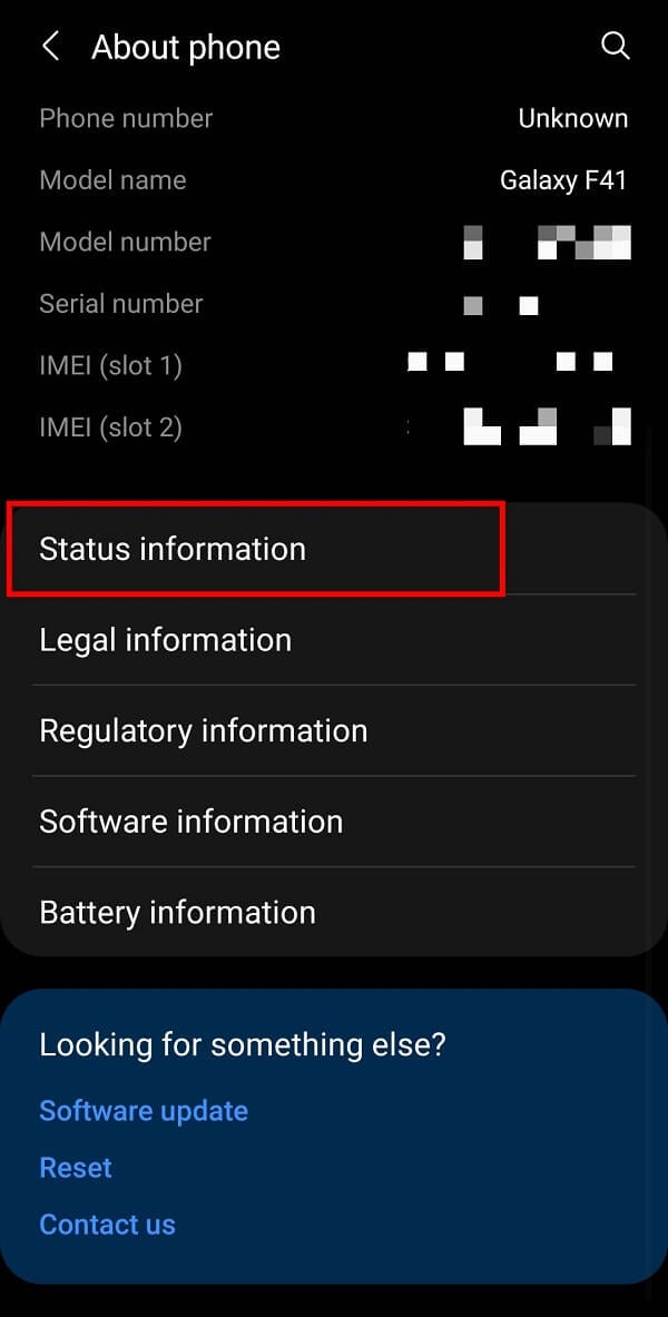 tap on the Status information option from the given list. 