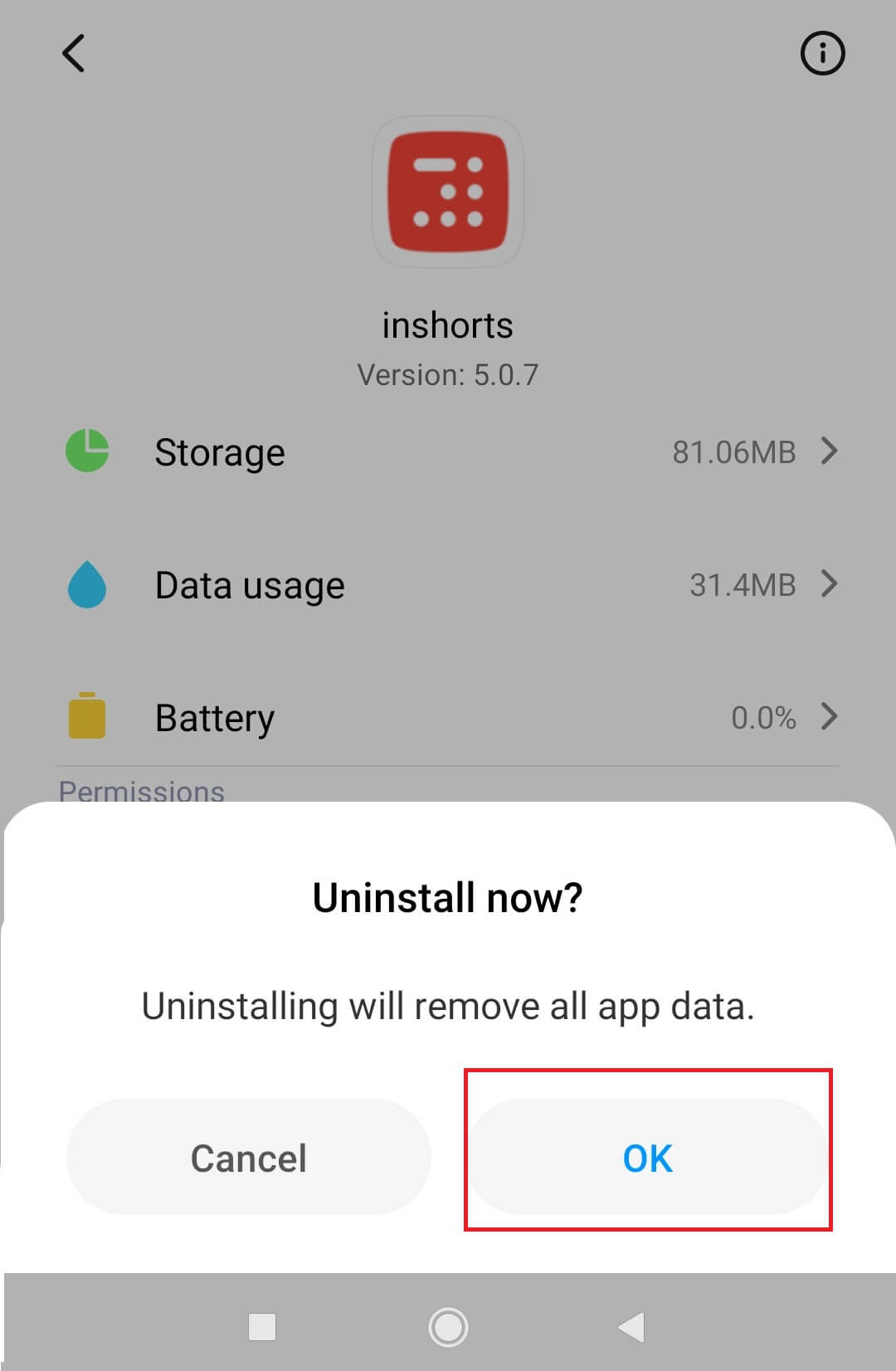 tap on the Uninstall option.