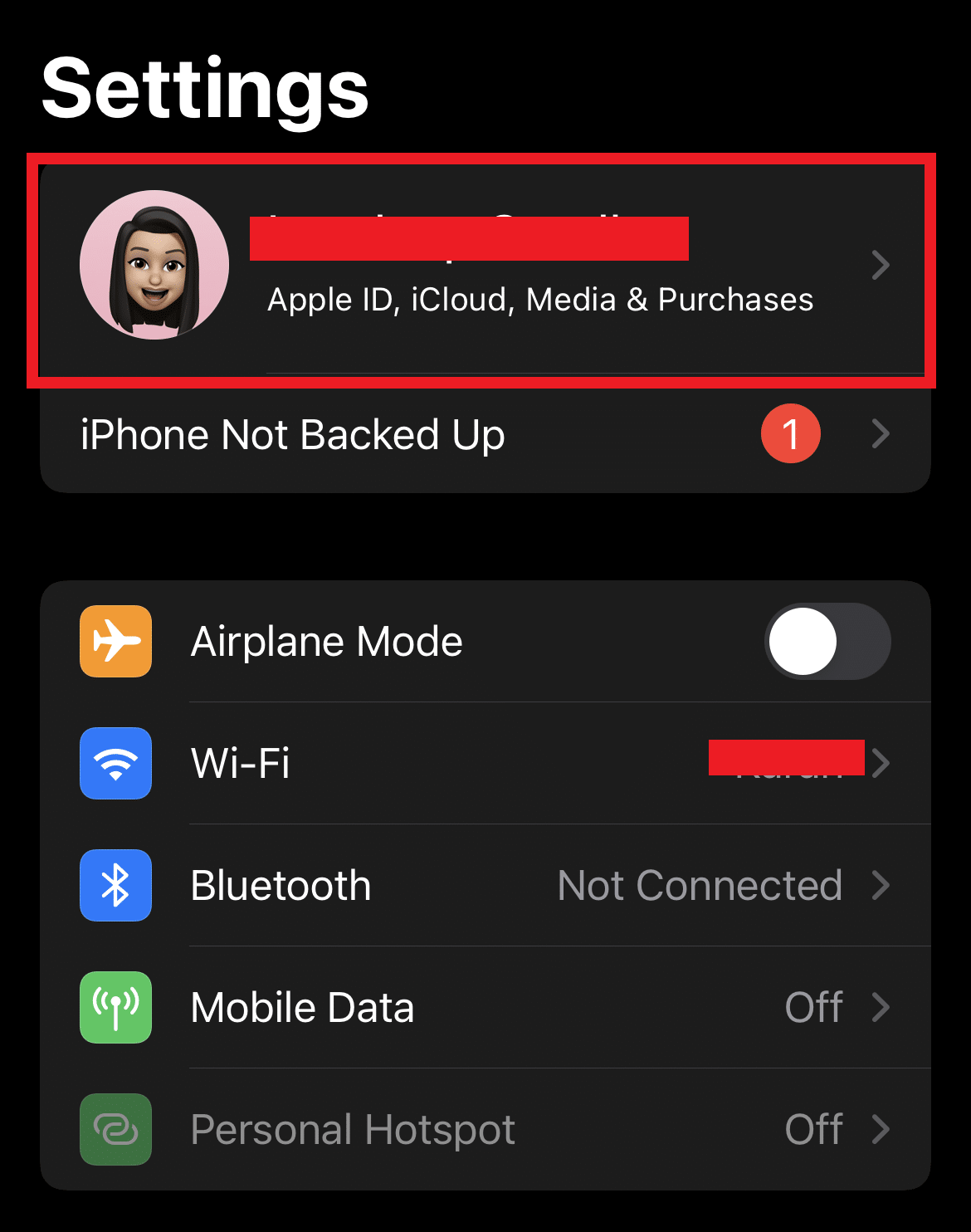 Tap on your Apple ID from the top of the Settings screen