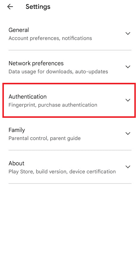Tap on the Authentication dropdown option. Fix Google Play Authentication is Required Error on Android