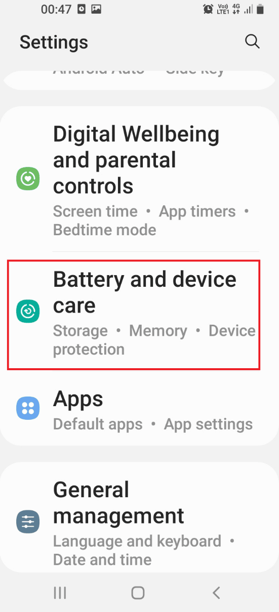 Tap on the Battery and device care option 