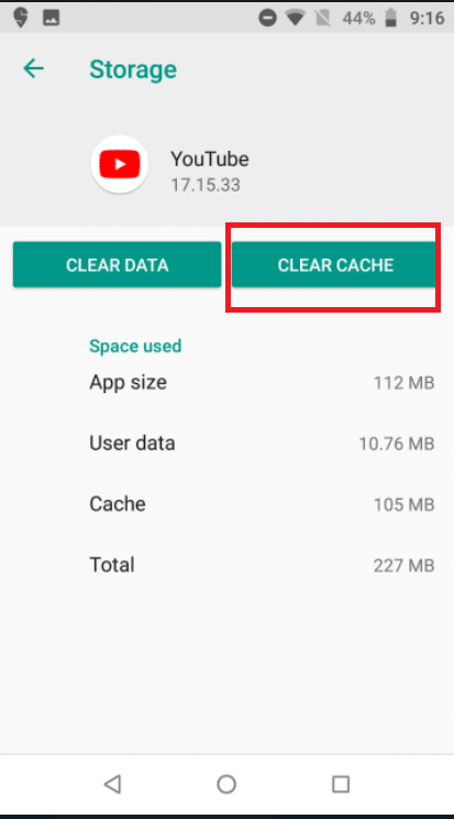 tap on the CLEAR CACHE button
