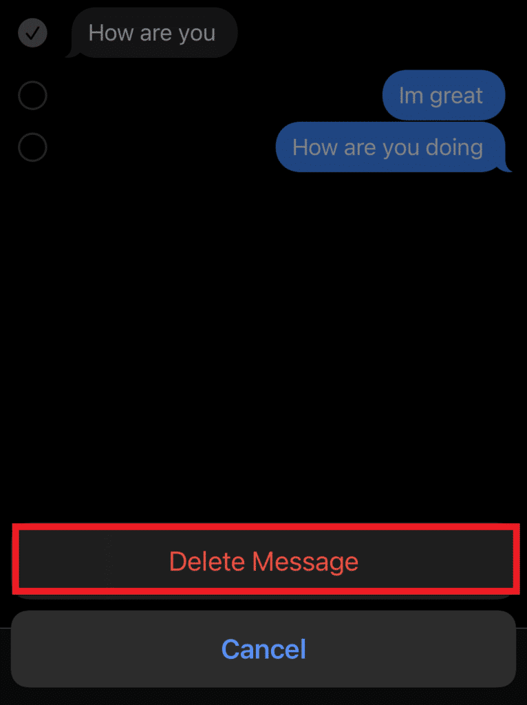 Tap on the Delete Message option to confirm the deletion