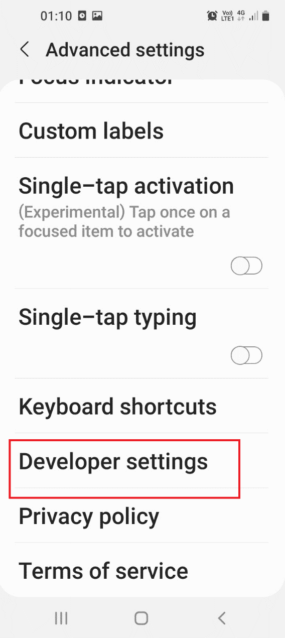 Tap on the Developer settings tab