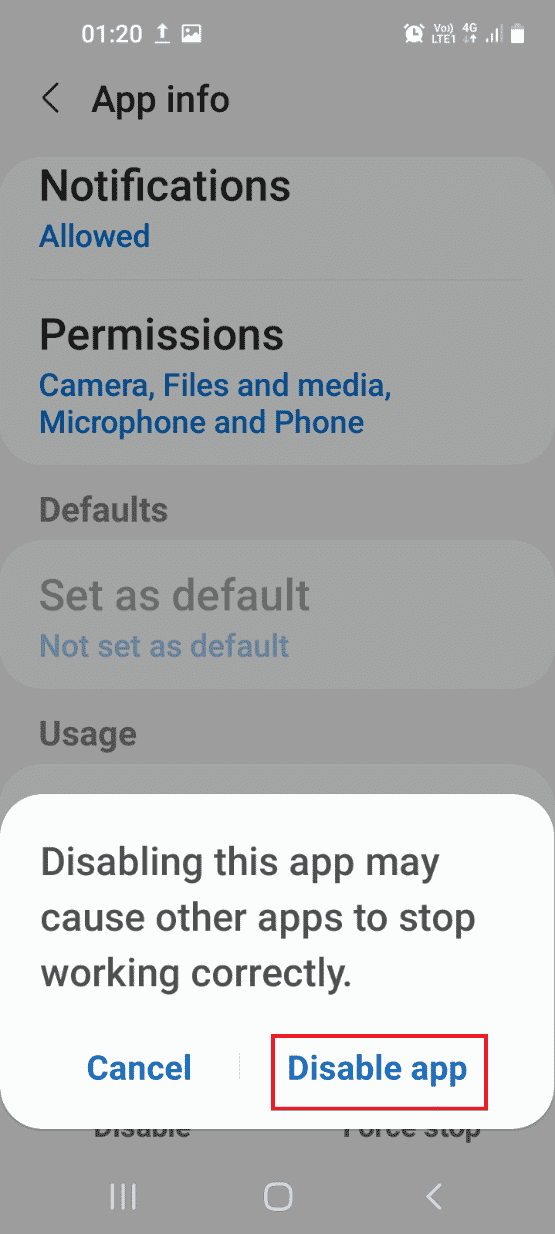 Tap on the Disable app option
