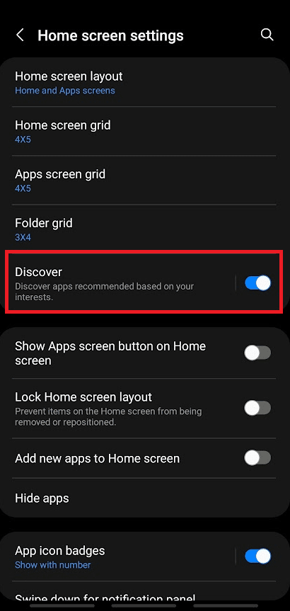 Tap on the Discover option. How to Disable Samsung Discover Option From App Screen