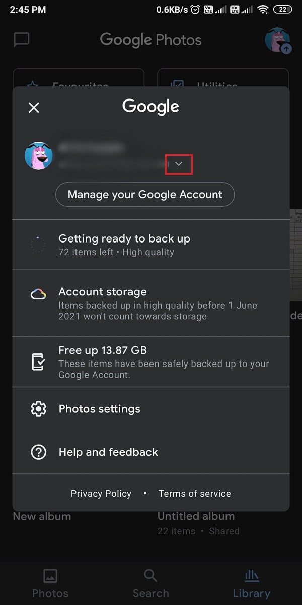 tap on the down arrow icon next to your Google Account.