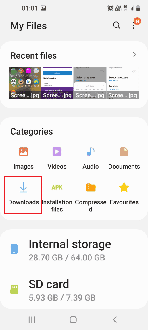Tap on the Downloads option in the Categories sectio