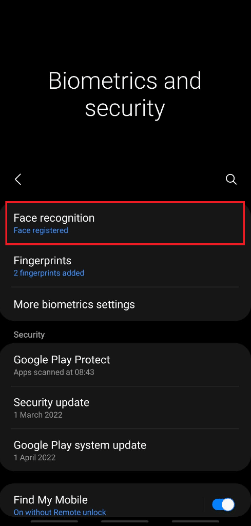 Tap on the Face recognition option