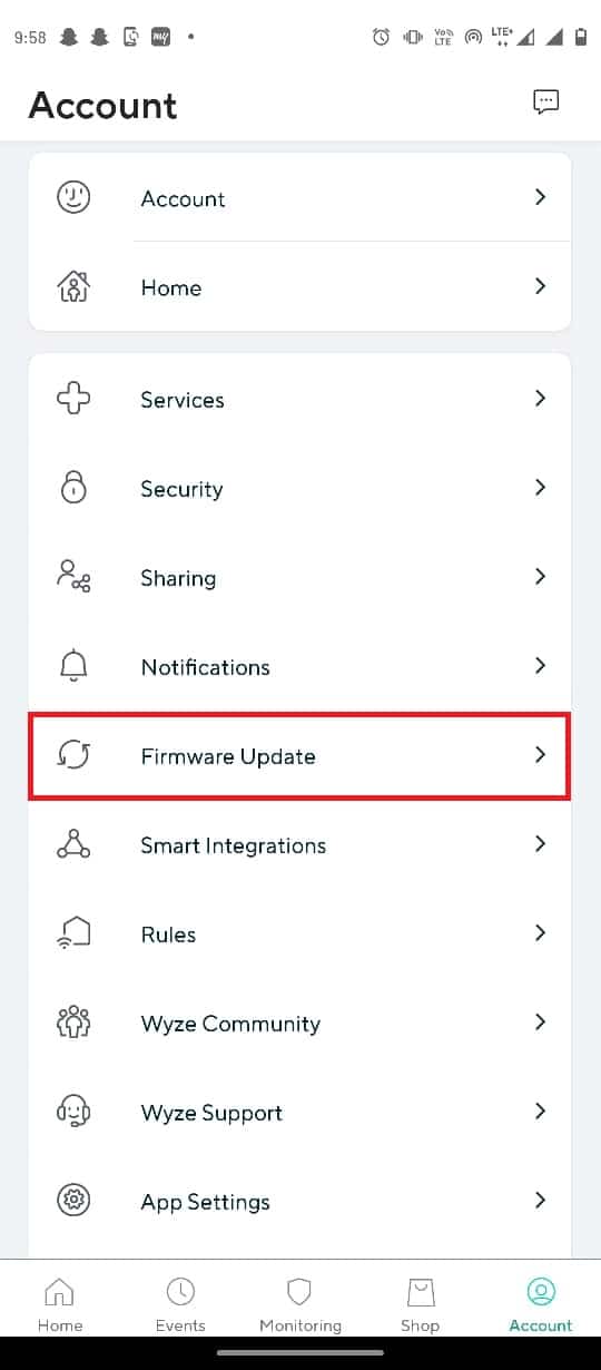 Tinya pane Firmware Update tab