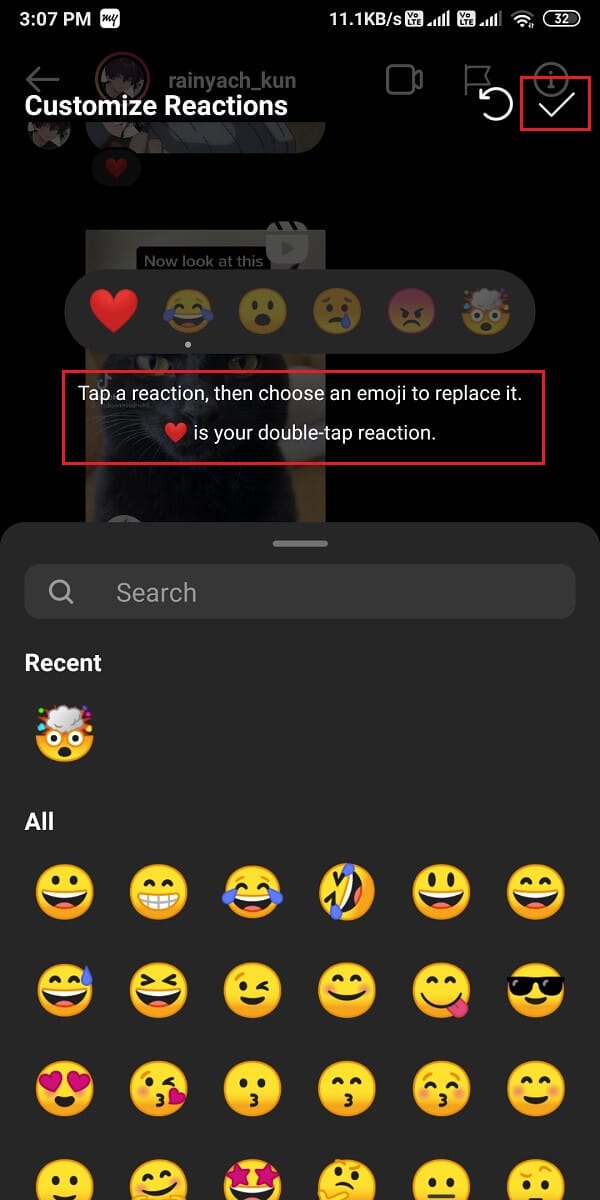 tap on the heart icon and choose your favorite emoji from your screen.  | React to Instagram Messages with Custom Emojis