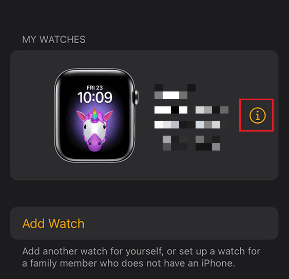 tap on the information icon next to your watch name