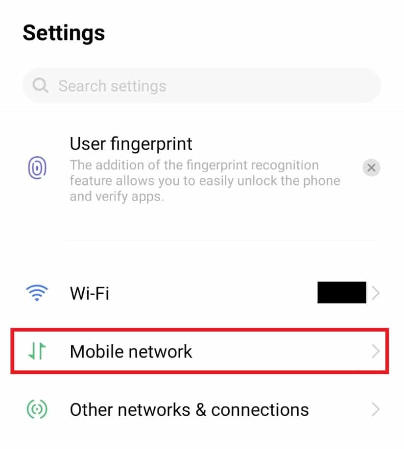 Tap on the Mobile network