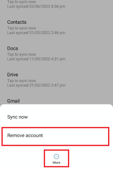 Tap on the More icon and select Remove account option