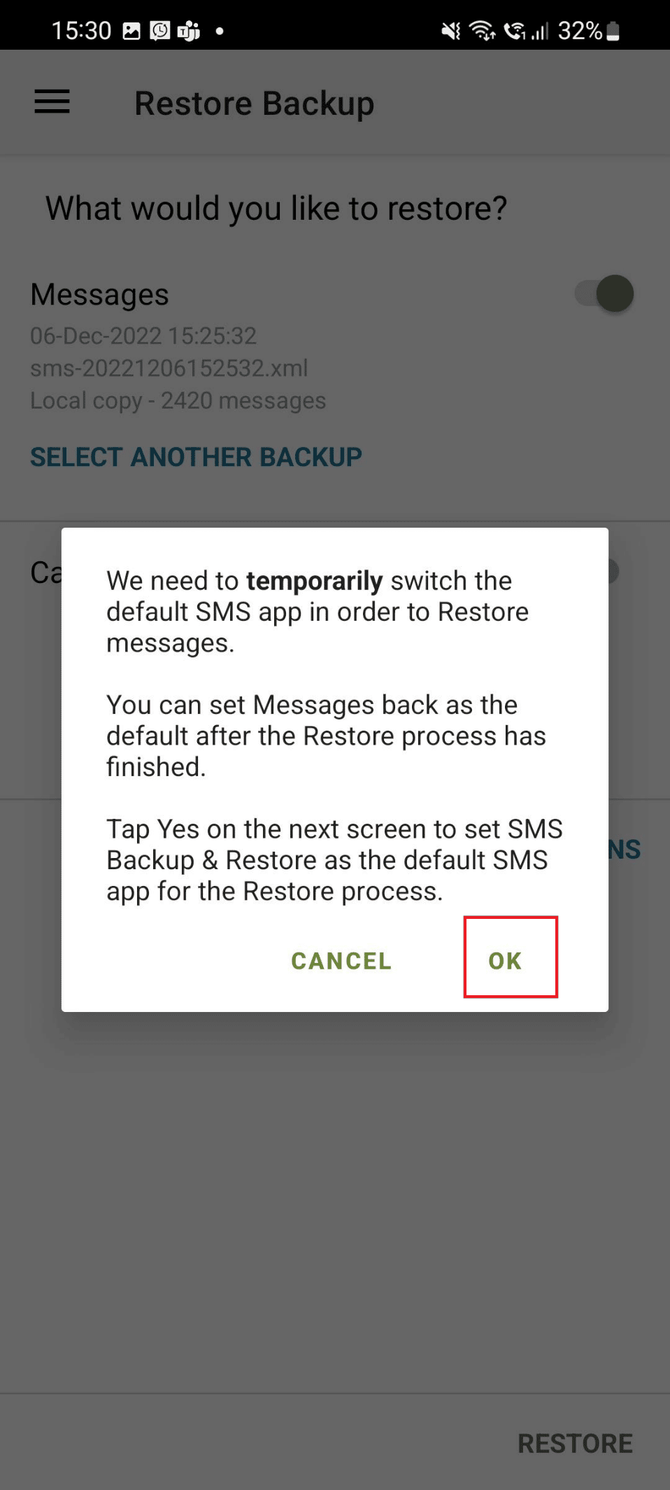 Tap on the OK option