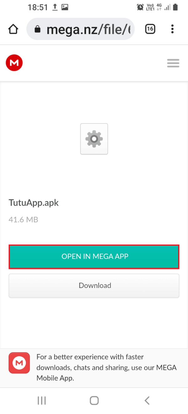 Tap on the OPEN IN MEGA APP button