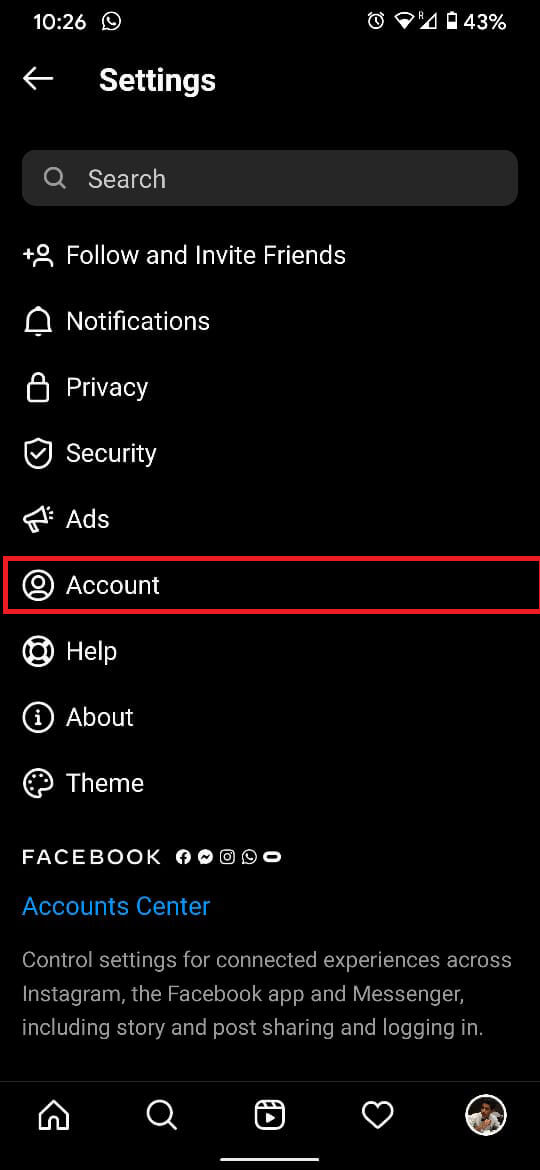 tap on the option titled ‘Account’.