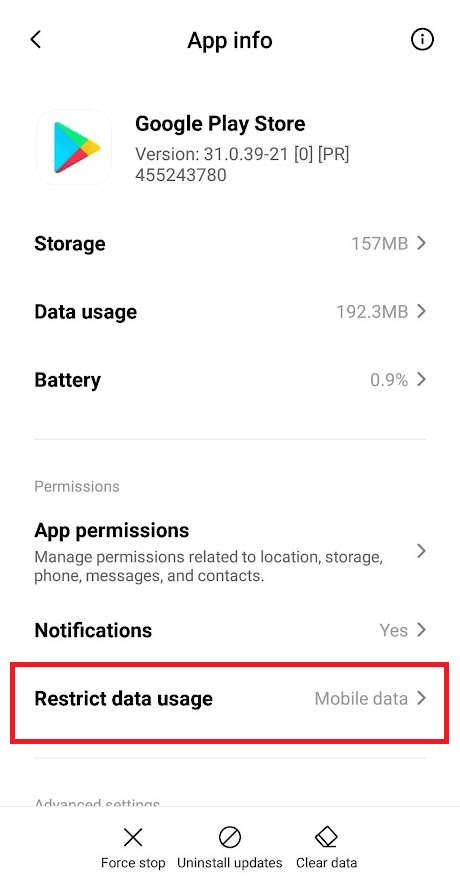 Tap on the Restrict data usage option. Fix Google Play Authentication is Required Error on Android