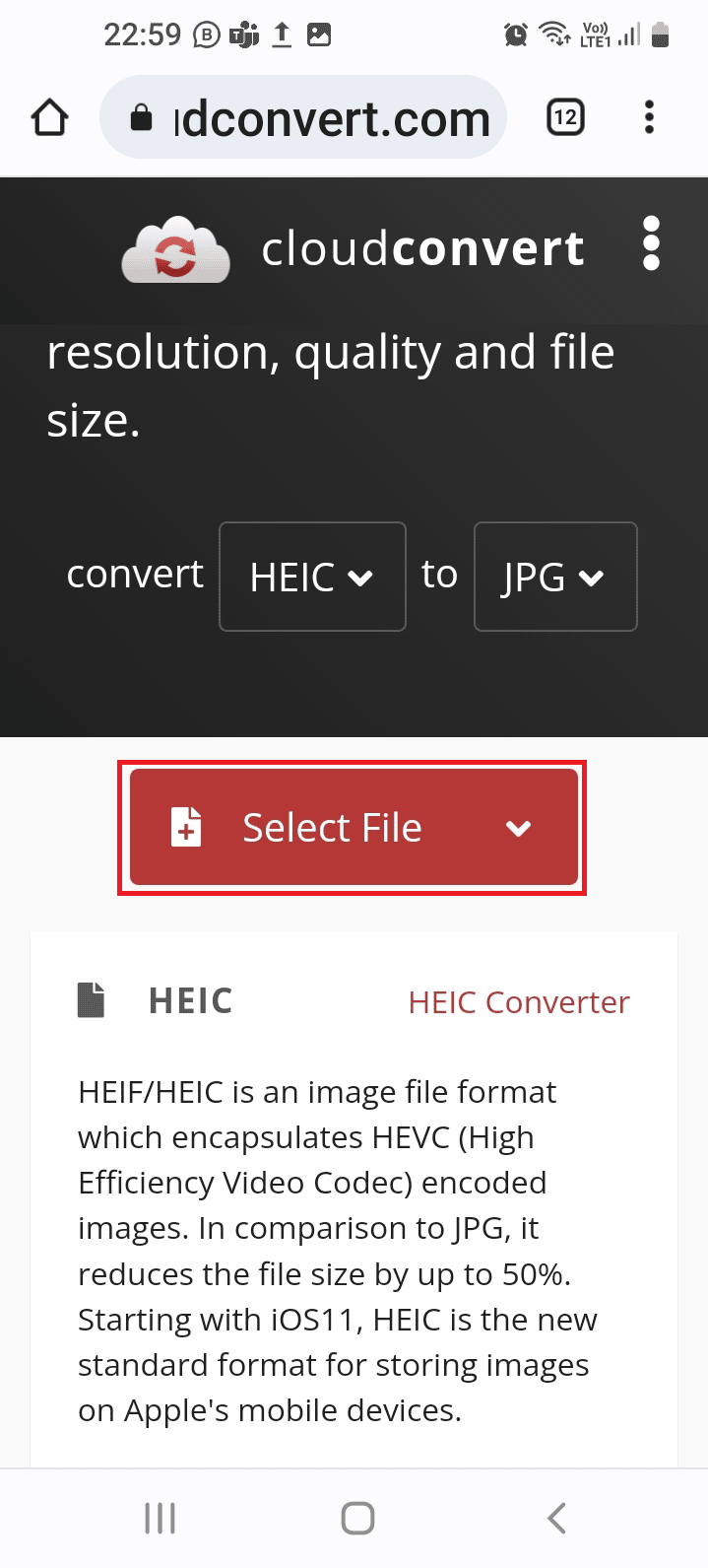 Tap on the Select File button. How to Convert HEIC to JPG on Android
